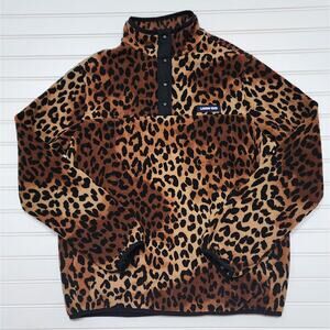 Lands End Women's 1/4 Snap Animal Print Fleece Pullover Size S